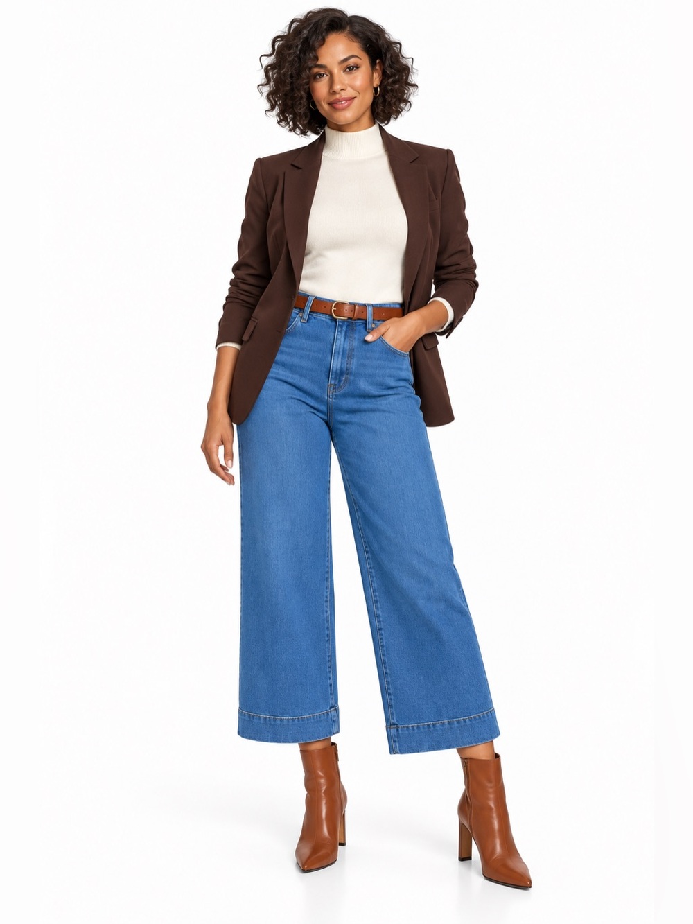Nanette Lepore SZ 8 Wide Crop Jeans in Medium Blue Wash/Waist 32”-35”